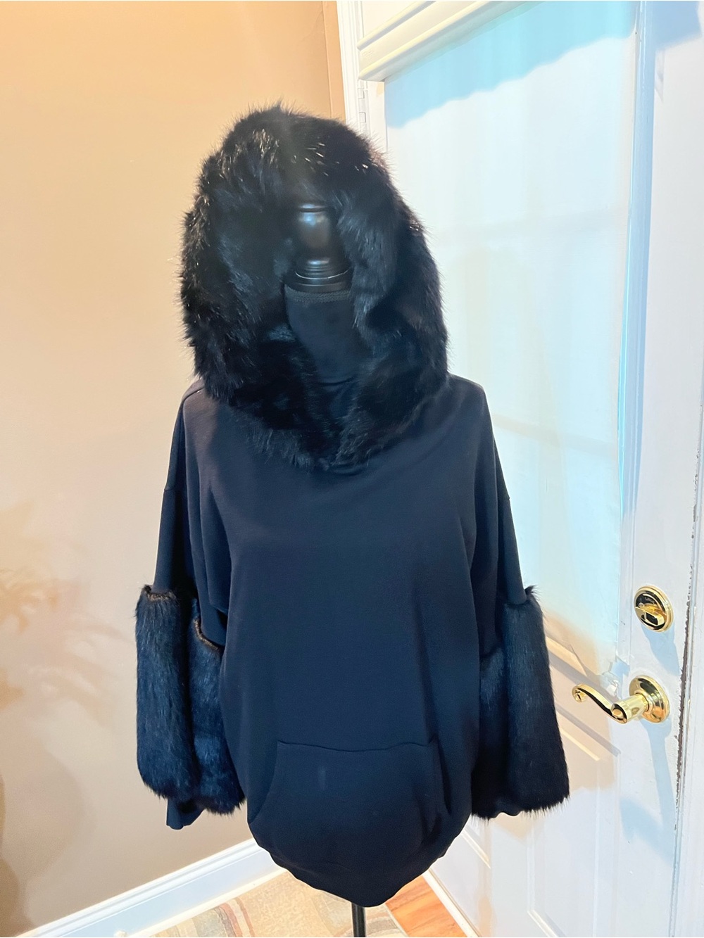 Express Black Hooded Sweatshirt with Faux Fur Trim